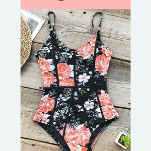Cupshe Black and Orange One Piece Swimwear with Spaghetti Straps